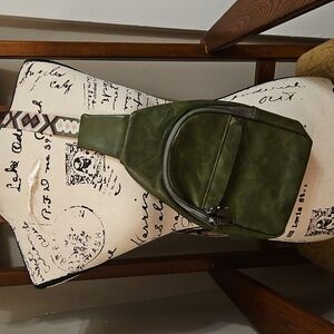 Olive Green Leather Sling Bag